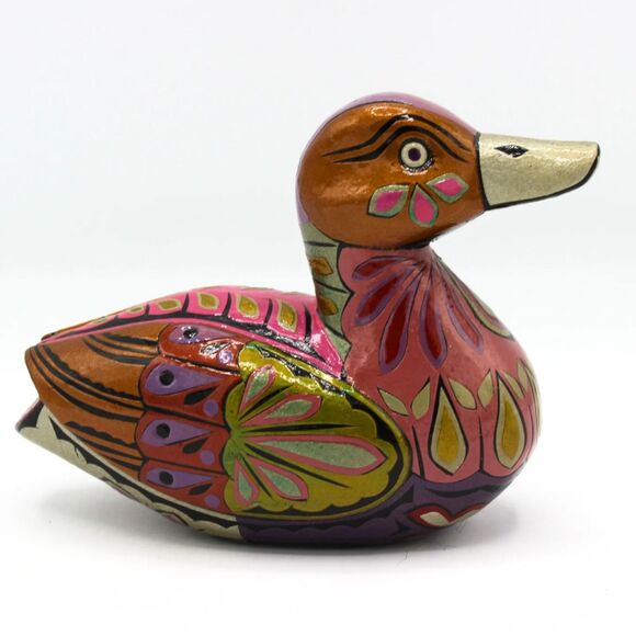 Small Vintage Wood Duck Decoy Figurine Hand Painted Latin Folk Art Boho Decor - Picture 2 of 7